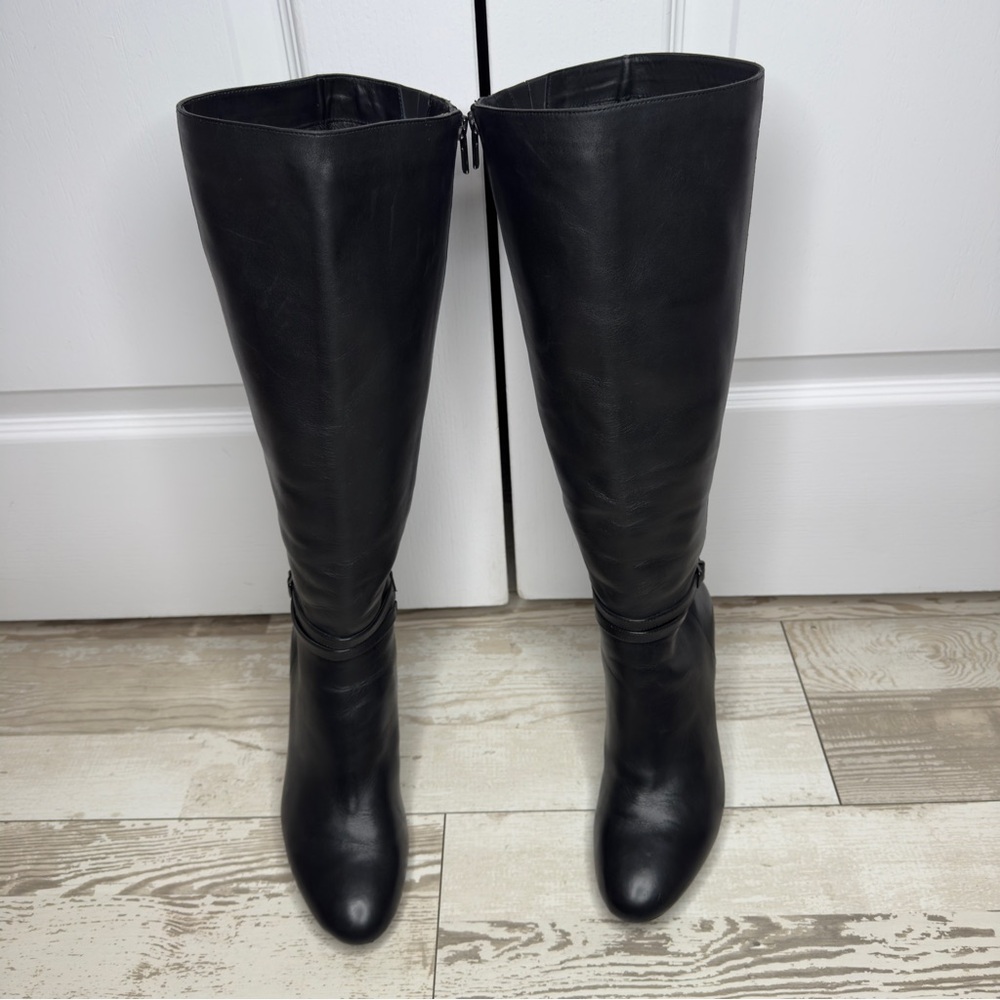 Antonio Melani Black Leather Knee-High Boots Heels‎ Women’s 9M